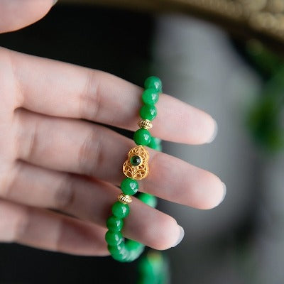 Vivid green Jade beads Bracelet with Lucky Charm