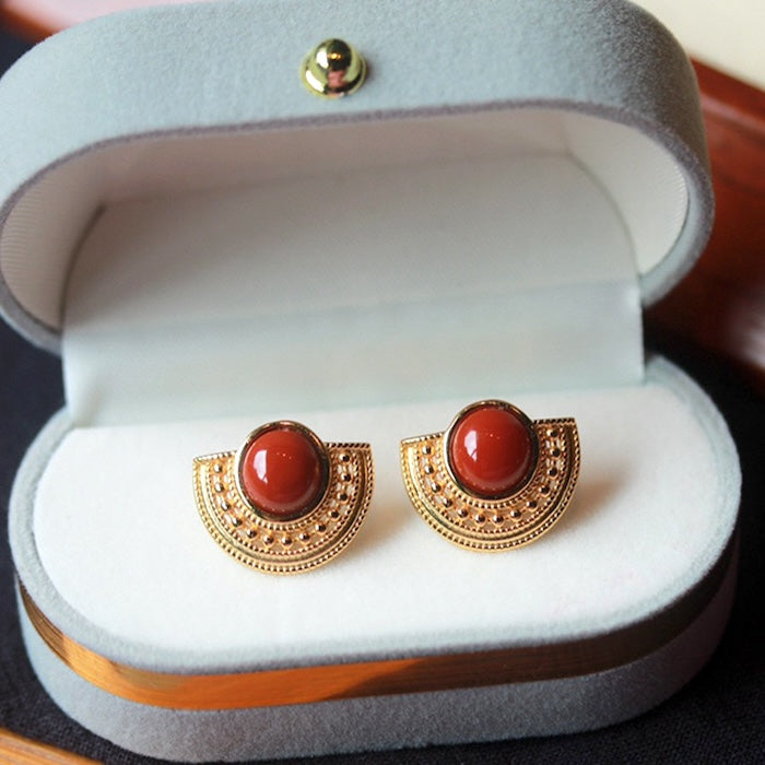 Vintage Style Red Agate Fan-formed Earrings