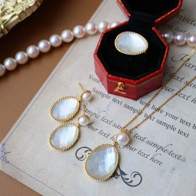 Mother of Pearl oval faceted stone jewelry set