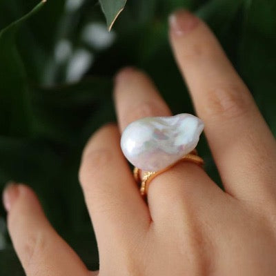 Chunky large baroque pearl rings-Gold Vermeil